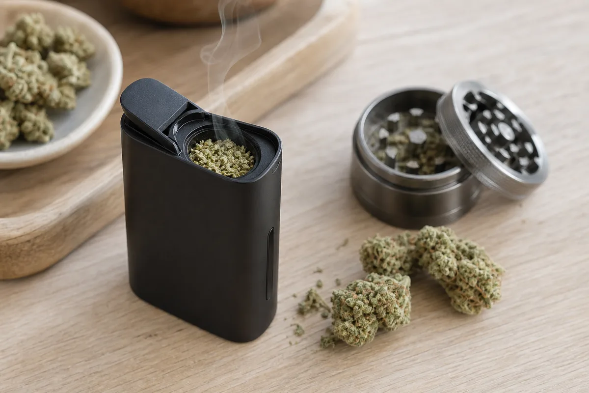 Vaporisateur d&rsquo;herbes sèches et fleurs de CBD hachées prêtes à être chauffées